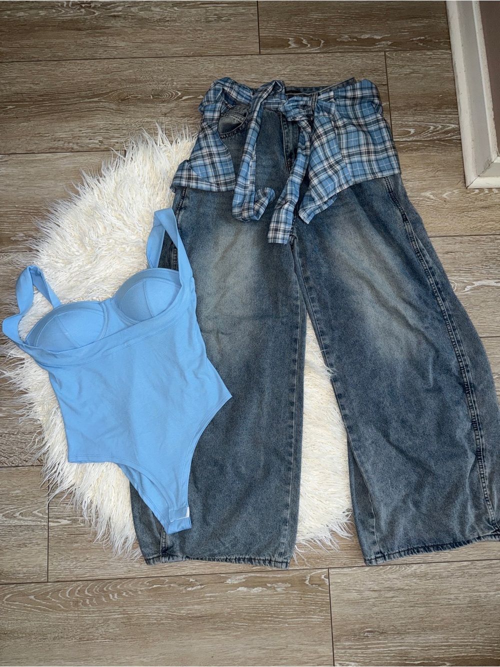 Light Blue Bustier Bodysuit with Supportive Cups